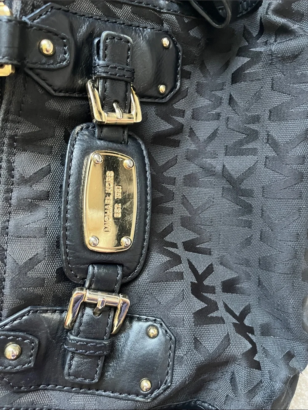 Michael Kors Gansevoort Monogram Jacquard Satchel Bag in black
